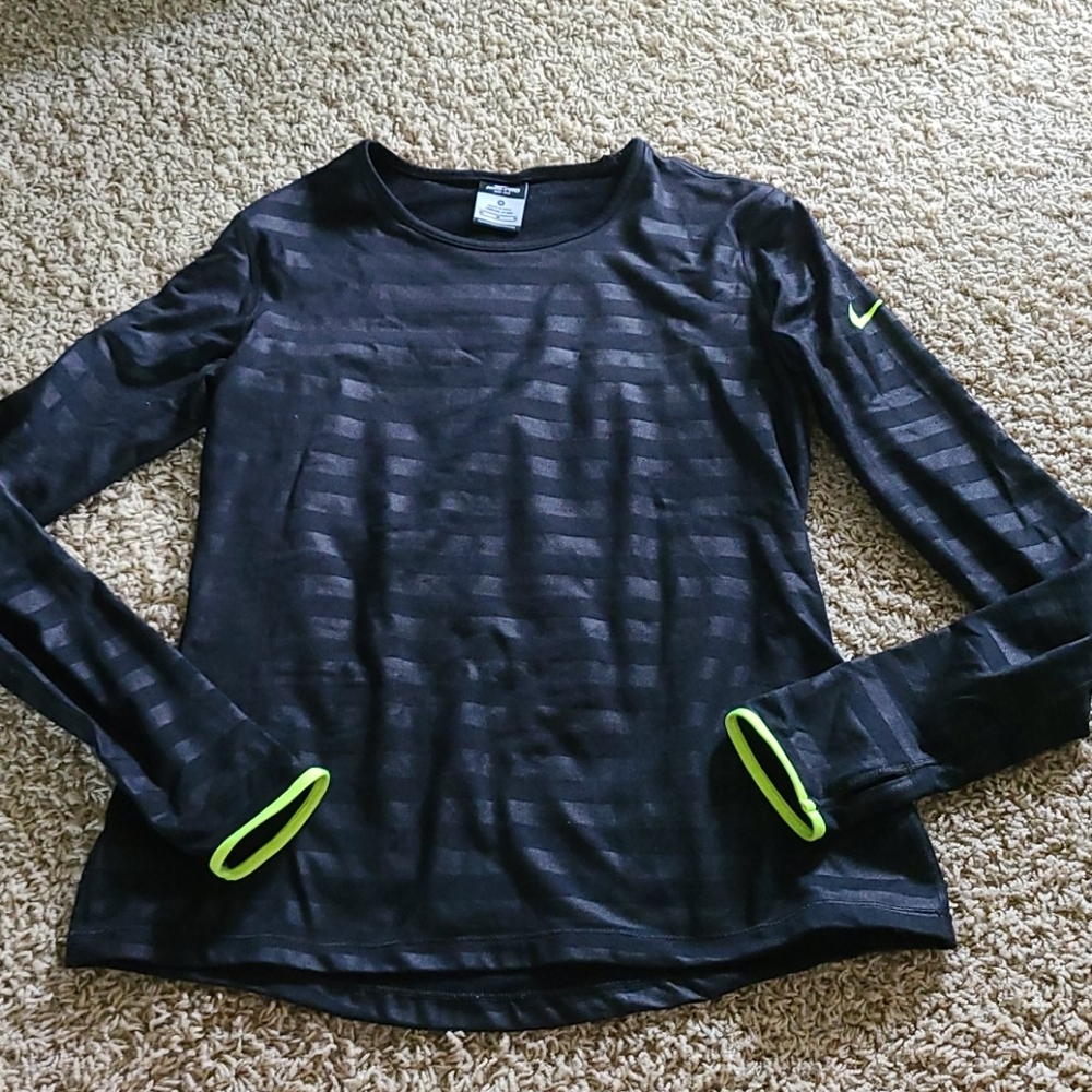 Nike dri fit black stripe neon long sleeve medium